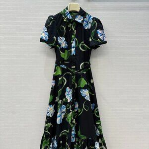 Leo&Lin New Floral Print Shirt Collar Dress